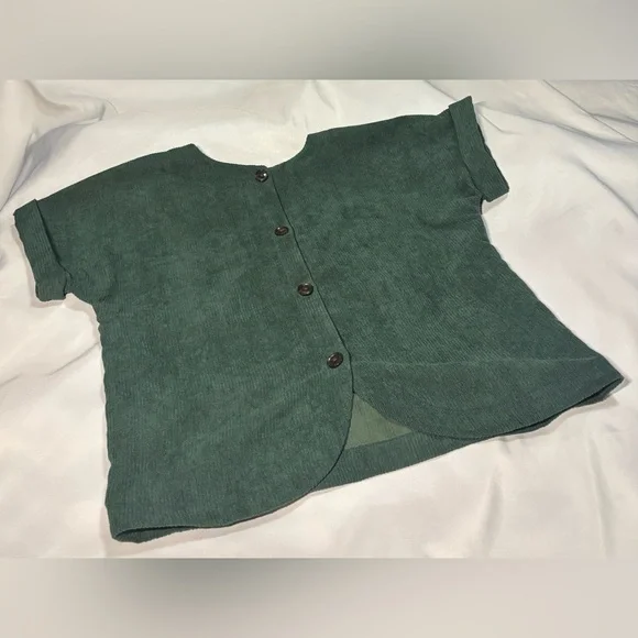 Madewell Corduroy V-Neck Top Shirt Button Down Back - Dark Green - Picture 7 of 10